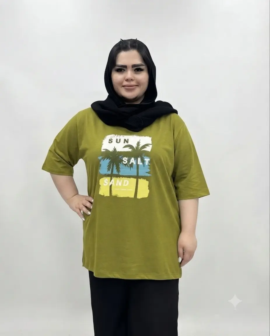 تیشرت سایز بزرگ زنانه طرح نخل